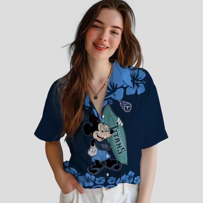 NFL Tennessee Titans Mickey Mouse Surfing Shirt, Navy Hawaiian Style for NFL Fans