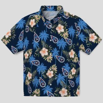 NFL Tennessee Titans Navy Hawaiian Shirt - Palm Tree & Flower Aloha Design