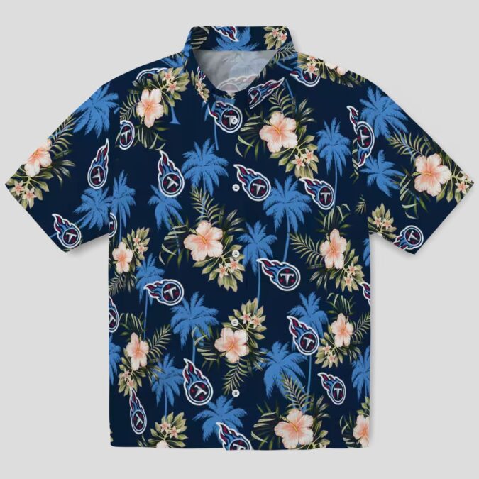 NFL Tennessee Titans Navy Hawaiian Shirt - Palm Tree & Flower Aloha Design