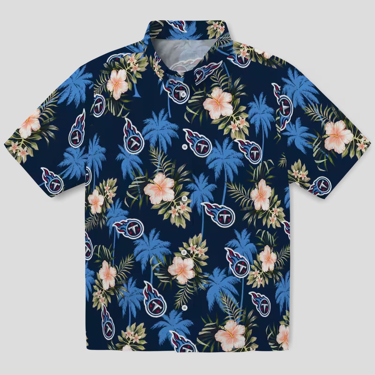 NFL Tennessee Titans Navy Hawaiian Shirt - Palm Tree & Flower Aloha Design