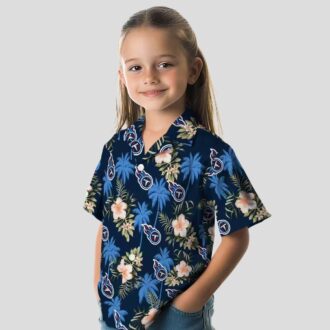 NFL Tennessee Titans Navy Hawaiian Shirt - Palm Tree & Flower Aloha Design