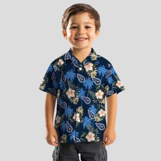 NFL Tennessee Titans Navy Hawaiian Shirt - Palm Tree & Flower Aloha Design