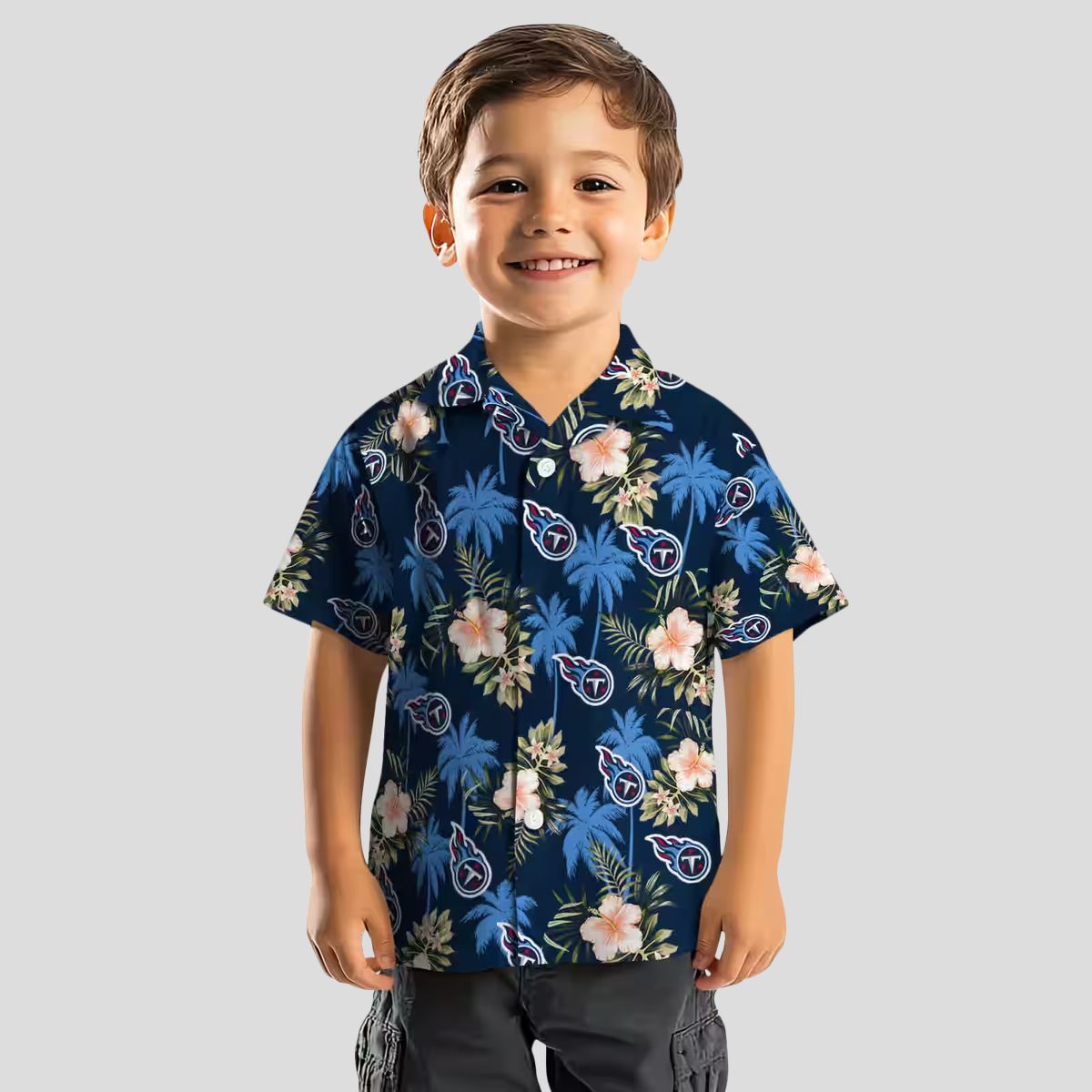 NFL Tennessee Titans Navy Hawaiian Shirt - Palm Tree & Flower Aloha Design