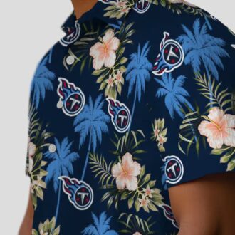 NFL Tennessee Titans Navy Hawaiian Shirt - Palm Tree & Flower Aloha Design
