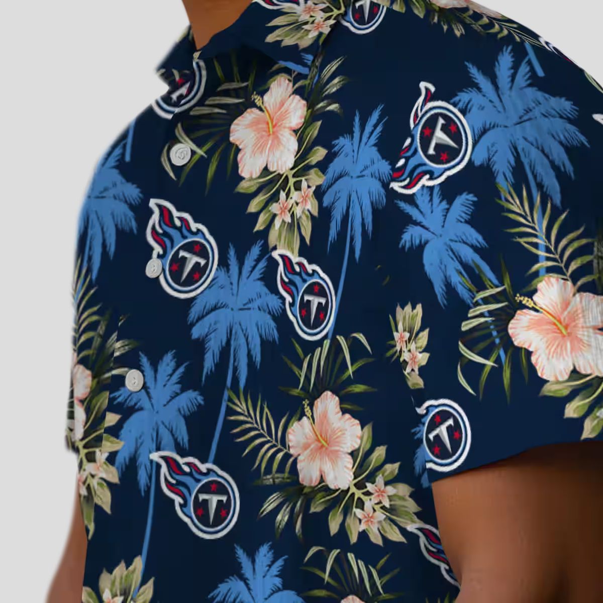 NFL Tennessee Titans Navy Hawaiian Shirt - Palm Tree & Flower Aloha Design