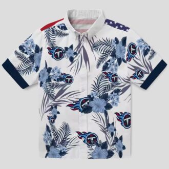 NFL Tennessee Titans Patriotic Hibiscus Hawaiian Shirt - Navy & White Summer Design