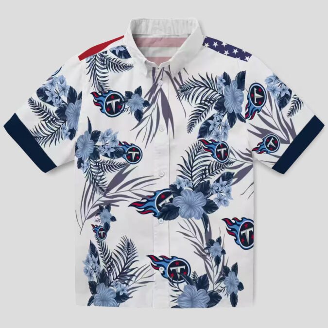 NFL Tennessee Titans Patriotic Hibiscus Hawaiian Shirt - Navy & White Summer Design