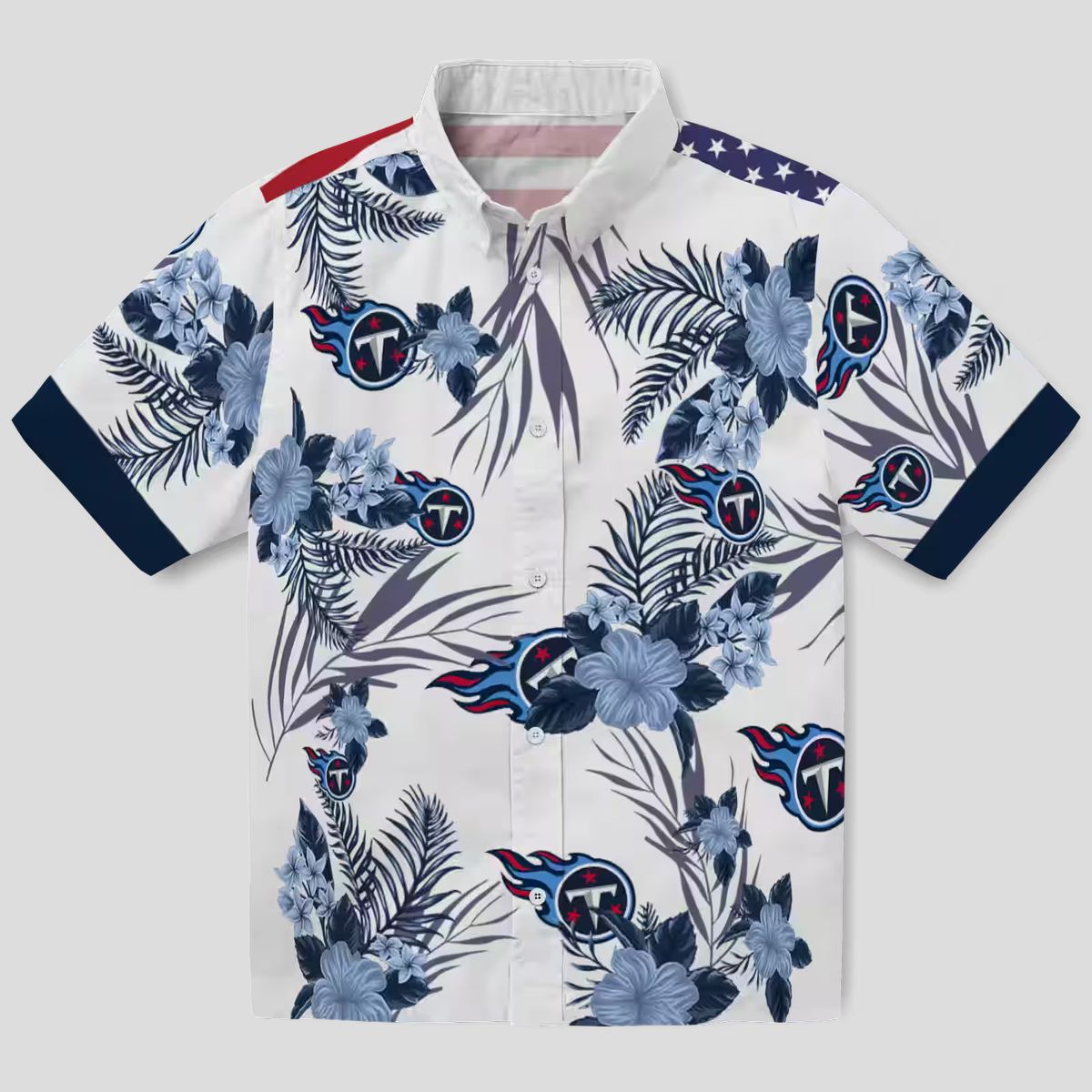NFL Tennessee Titans Patriotic Hibiscus Hawaiian Shirt - Navy & White Summer Design