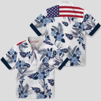 NFL Tennessee Titans Patriotic Hibiscus Hawaiian Shirt - Navy & White Summer Design