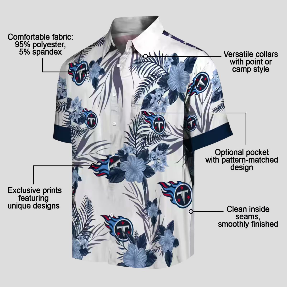 NFL Tennessee Titans Patriotic Hibiscus Hawaiian Shirt - Navy & White Summer Design