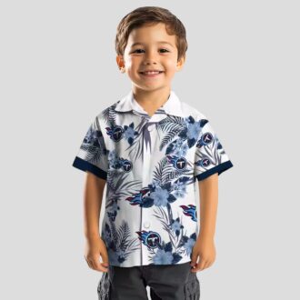 NFL Tennessee Titans Patriotic Hibiscus Hawaiian Shirt - Navy & White Summer Design