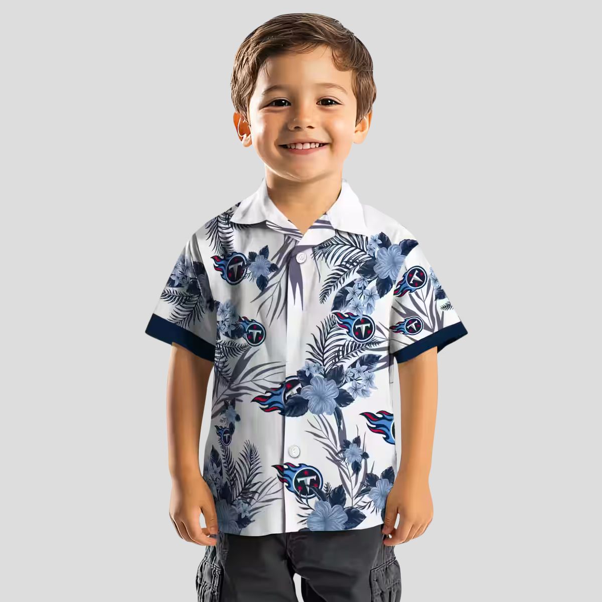 NFL Tennessee Titans Patriotic Hibiscus Hawaiian Shirt - Navy & White Summer Design