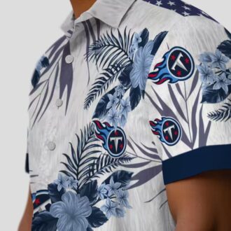 NFL Tennessee Titans Patriotic Hibiscus Hawaiian Shirt - Navy & White Summer Design