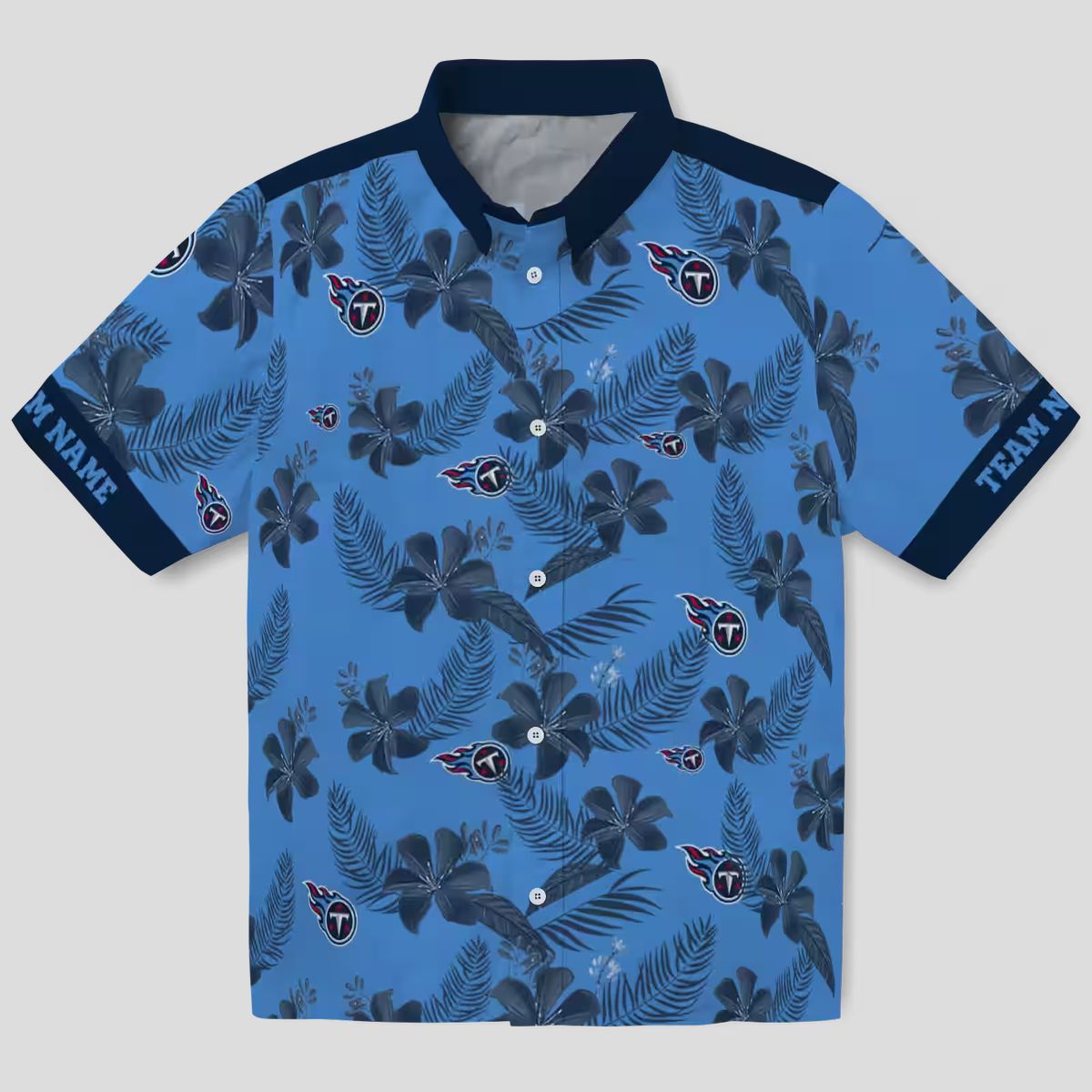 Personalized Tennessee Titans Hawaiian Shirt, Blue Botanical Print Aloha Shirt for NFL Fans