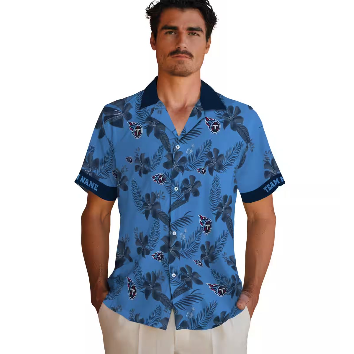 Personalized Tennessee Titans Hawaiian Shirt, Blue Botanical Print Aloha Shirt for NFL Fans