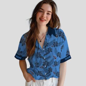 Personalized Tennessee Titans Hawaiian Shirt, Blue Botanical Print Aloha Shirt for NFL Fans