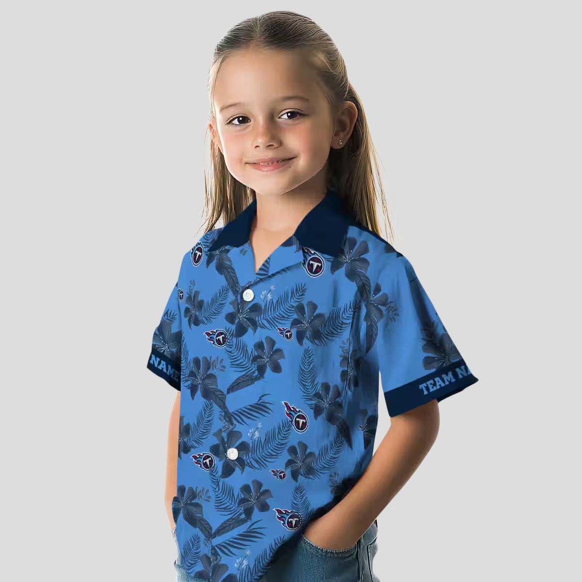 Personalized Tennessee Titans Hawaiian Shirt, Blue Botanical Print Aloha Shirt for NFL Fans