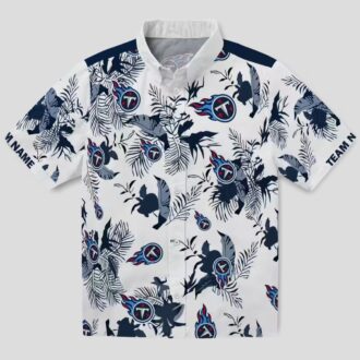 Tennessee Titans Botanical Theme Hawaiian Shirt, Custom Navy White Design for NFL Fans