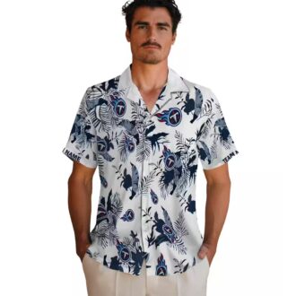 Tennessee Titans Botanical Theme Hawaiian Shirt, Custom Navy White Design for NFL Fans