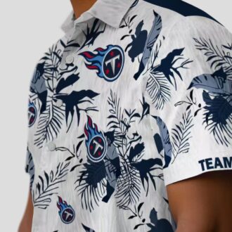 Tennessee Titans Botanical Theme Hawaiian Shirt, Custom Navy White Design for NFL Fans