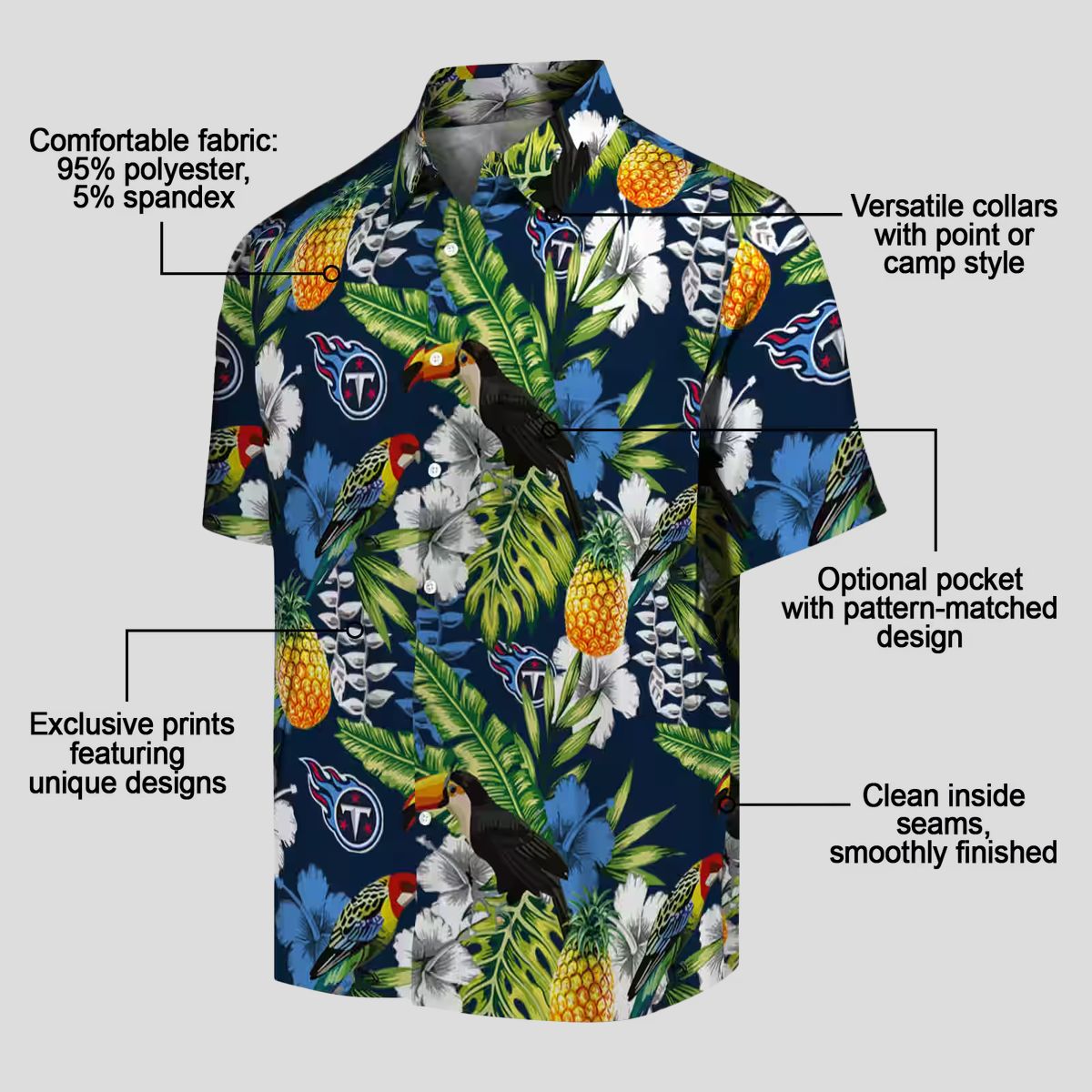 Tennessee Titans Custom Tropical Hawaiian Shirt, Toucan Navy Green Design for Women