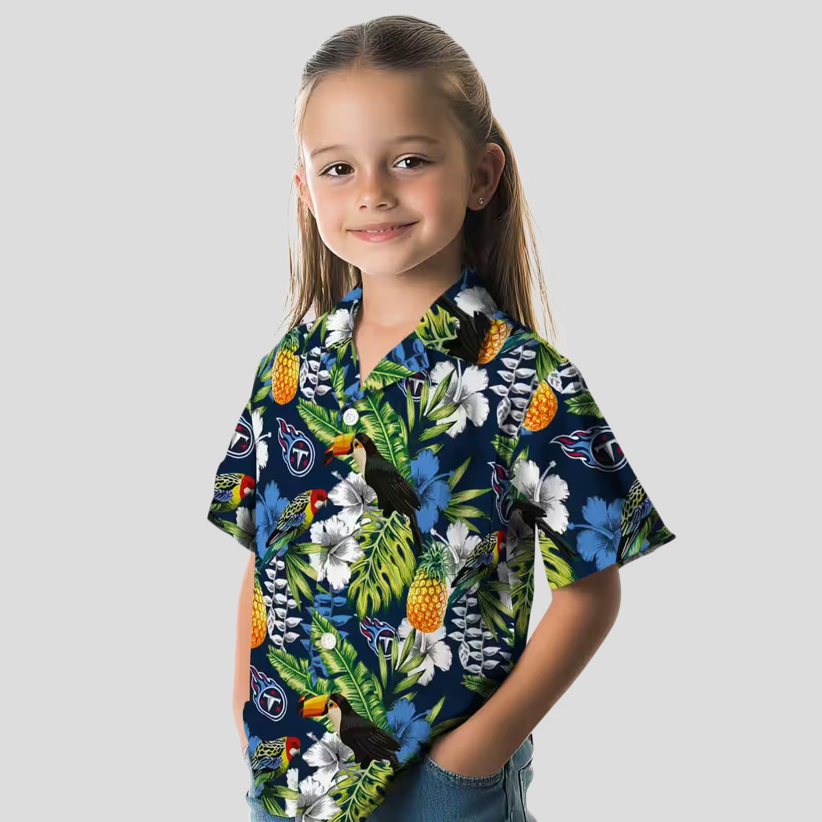 Tennessee Titans Custom Tropical Hawaiian Shirt, Toucan Navy Green Design for Women