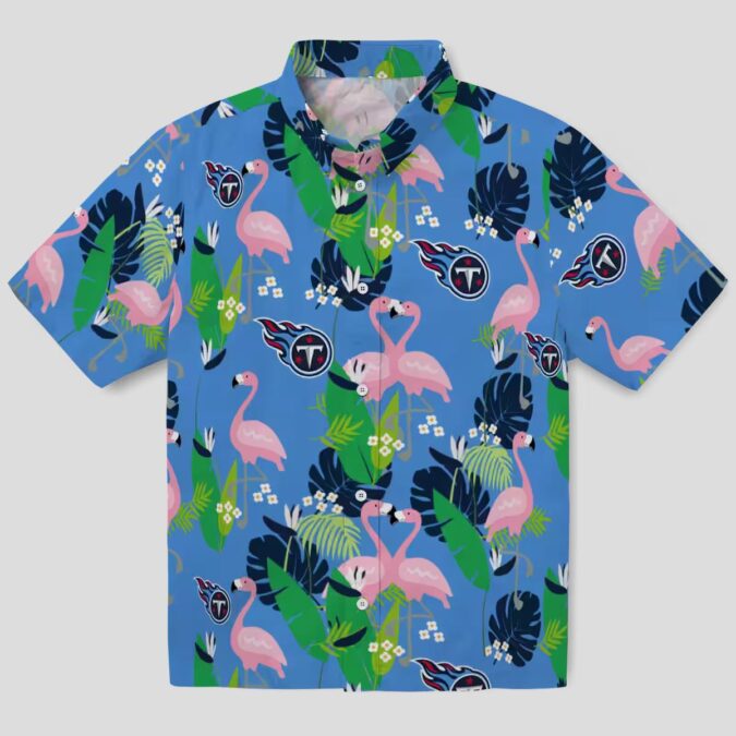 Tennessee Titans Flamingo Hawaiian Shirt, Navy Green Foliage Design for NFL Beach Lovers