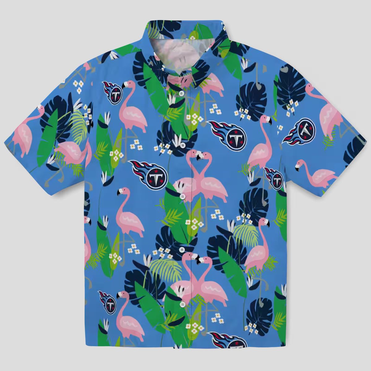 Tennessee Titans Flamingo Hawaiian Shirt, Navy Green Foliage Design for NFL Beach Lovers