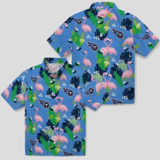 Tennessee Titans Flamingo Hawaiian Shirt, Navy Green Foliage Design for NFL Beach Lovers
