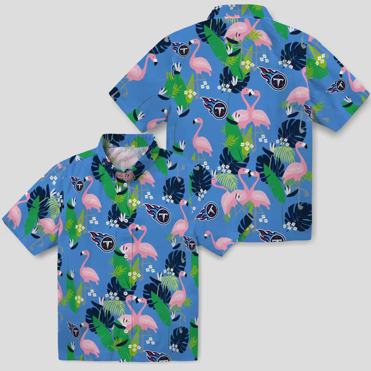 Tennessee Titans Flamingo Hawaiian Shirt, Navy Green Foliage Design for NFL Beach Lovers