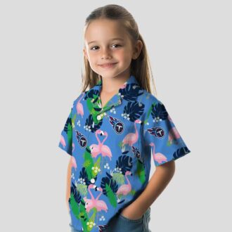 Tennessee Titans Flamingo Hawaiian Shirt, Navy Green Foliage Design for NFL Beach Lovers