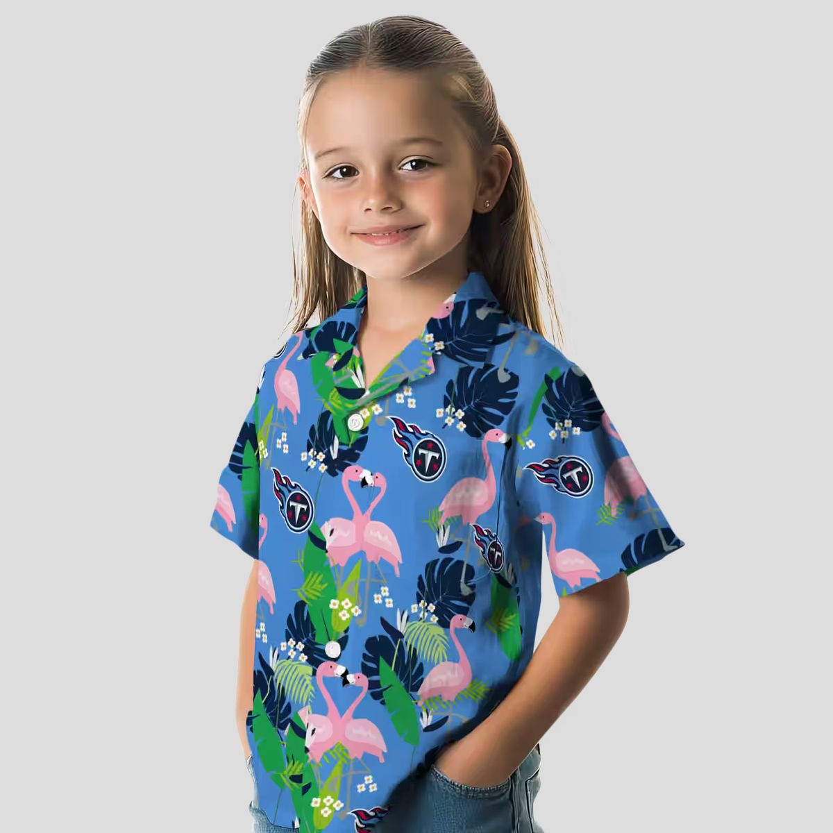 Tennessee Titans Flamingo Hawaiian Shirt, Navy Green Foliage Design for NFL Beach Lovers