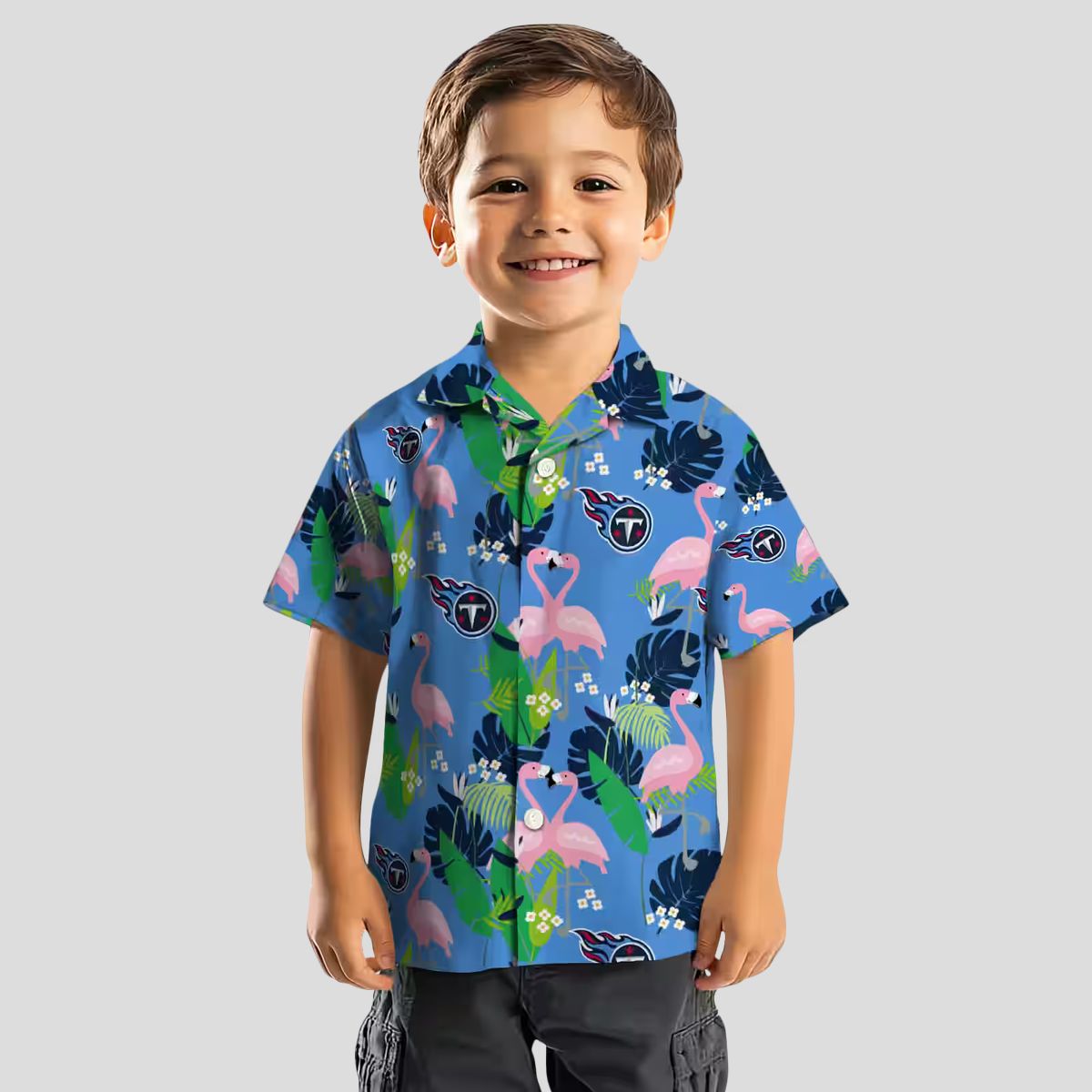 Tennessee Titans Flamingo Hawaiian Shirt, Navy Green Foliage Design for NFL Beach Lovers