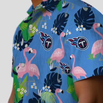 Tennessee Titans Flamingo Hawaiian Shirt, Navy Green Foliage Design for NFL Beach Lovers
