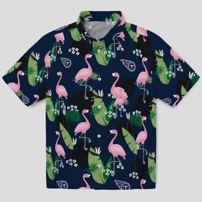 Tennessee Titans Flamingo Leaf Hawaiian Shirt, Navy Tropical Design for Summer Beach