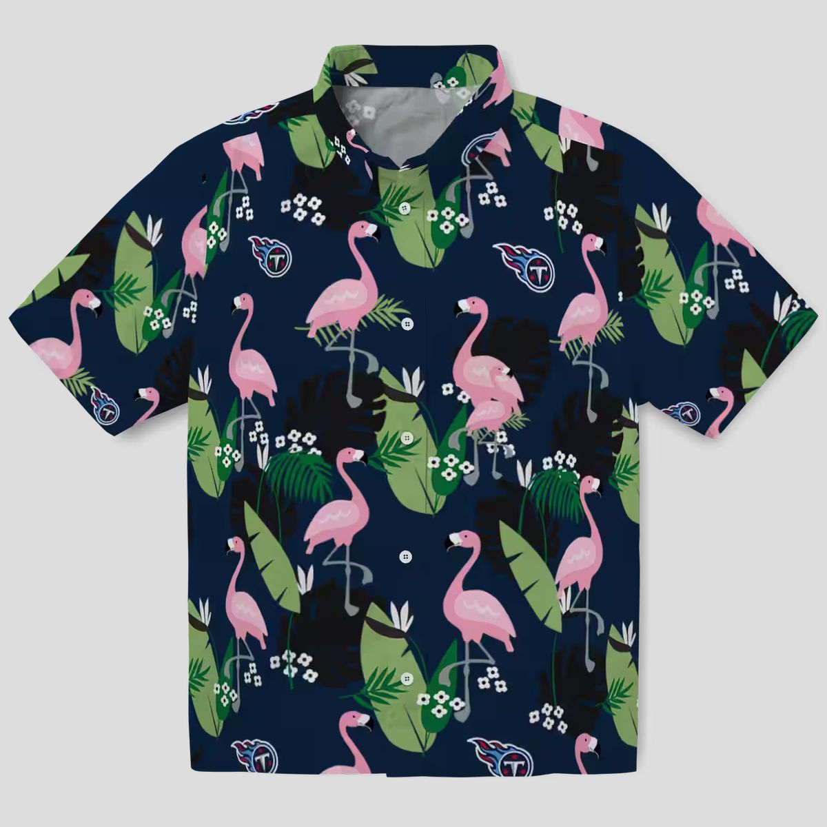 Tennessee Titans Flamingo Leaf Hawaiian Shirt, Navy Tropical Design for Summer Beach