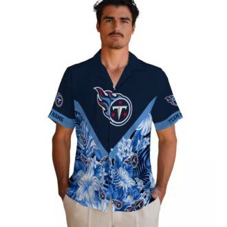 Tennessee Titans Floral Chevron Navy Hawaiian Shirt, Custom NFL Beach Shirt for Fans