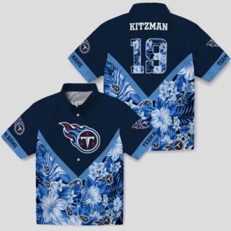 Tennessee Titans Floral Chevron Navy Hawaiian Shirt, Custom NFL Beach Shirt for Fans