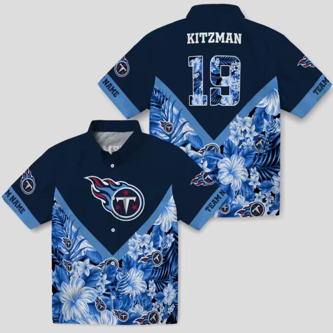Tennessee Titans Floral Chevron Navy Hawaiian Shirt, Custom NFL Beach Shirt for Fans
