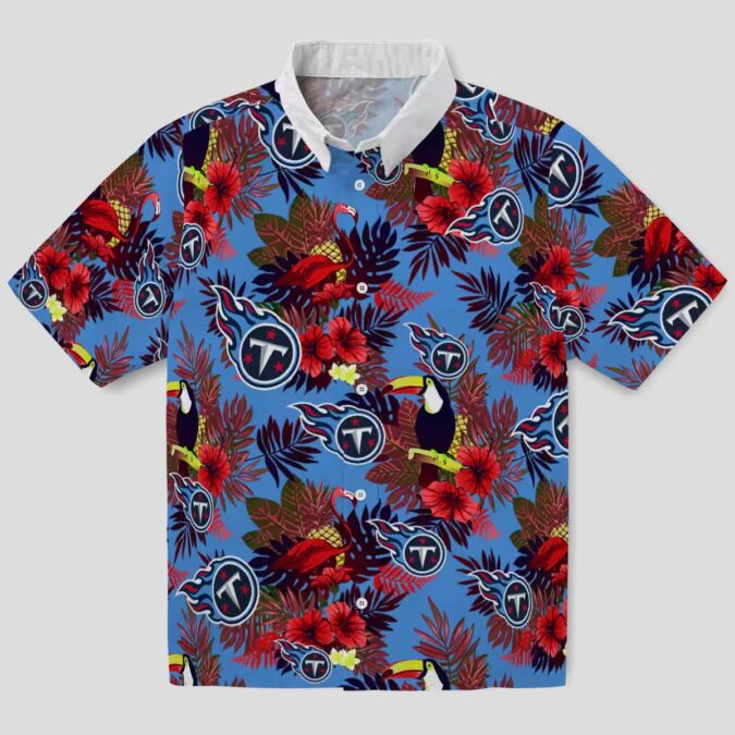 Tennessee Titans Floral Hawaiian Shirt, Navy Red Toucan Beach Shirt for NFL Fans