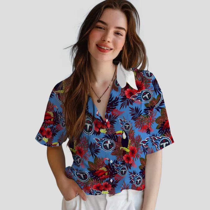 Tennessee Titans Floral Hawaiian Shirt, Navy Red Toucan Beach Shirt for NFL Fans