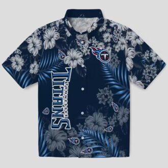 Tennessee Titans Hawaiian Button Up Shirt, Navy Hibiscus Design for NFL Game Day