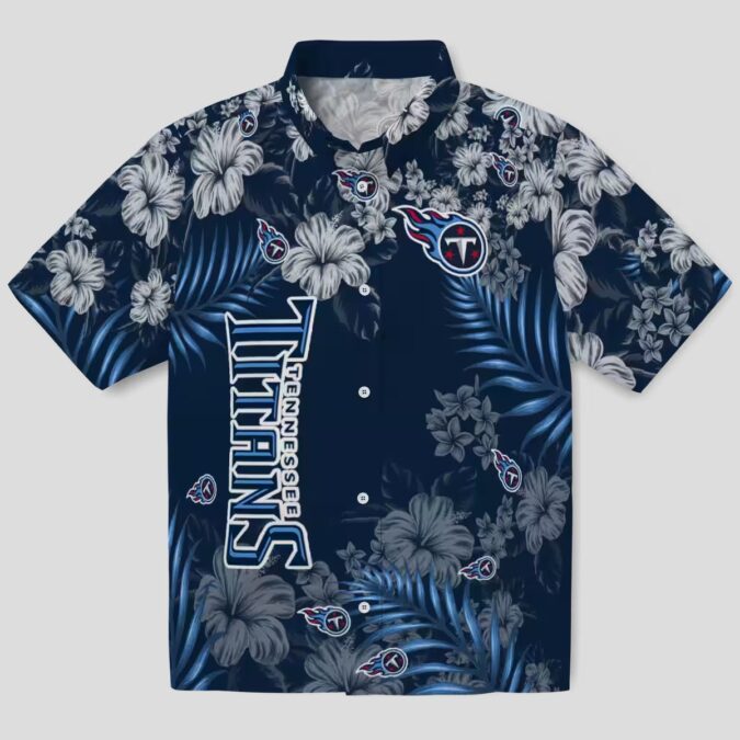 Tennessee Titans Hawaiian Button Up Shirt, Navy Hibiscus Design for NFL Game Day