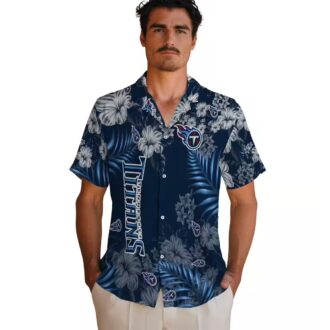 Tennessee Titans Hawaiian Button Up Shirt, Navy Hibiscus Design for NFL Game Day