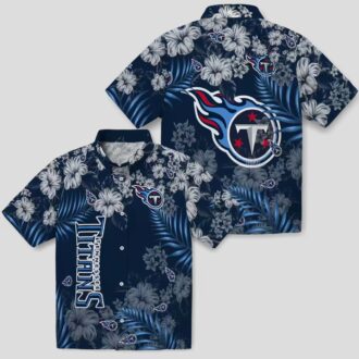 Tennessee Titans Hawaiian Button Up Shirt, Navy Hibiscus Design for NFL Game Day