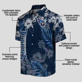 Tennessee Titans Hawaiian Button Up Shirt, Navy Hibiscus Design for NFL Game Day