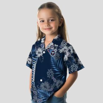 Tennessee Titans Hawaiian Button Up Shirt, Navy Hibiscus Design for NFL Game Day