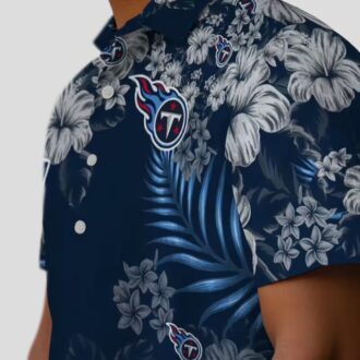 Tennessee Titans Hawaiian Button Up Shirt, Navy Hibiscus Design for NFL Game Day