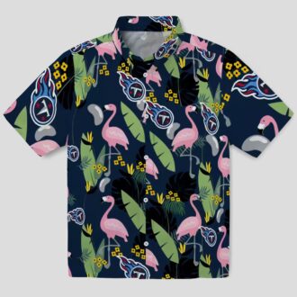 Tennessee Titans Hawaiian Short Sleeve Shirt, Flamingo Leaves Navy Tropical Shirt for Fans