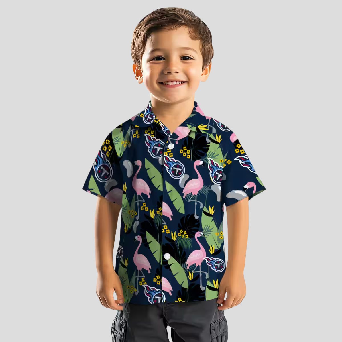 Tennessee Titans Hawaiian Short Sleeve Shirt, Flamingo Leaves Navy Tropical Shirt for Fans